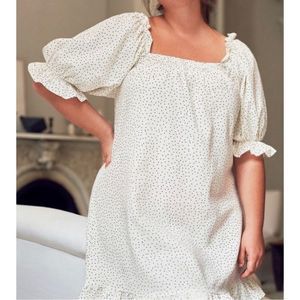 Eloquii White Polka Dot Square Neck Ruffle Dress